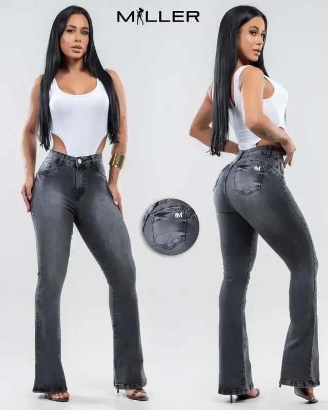 Calça jeans flare cinza