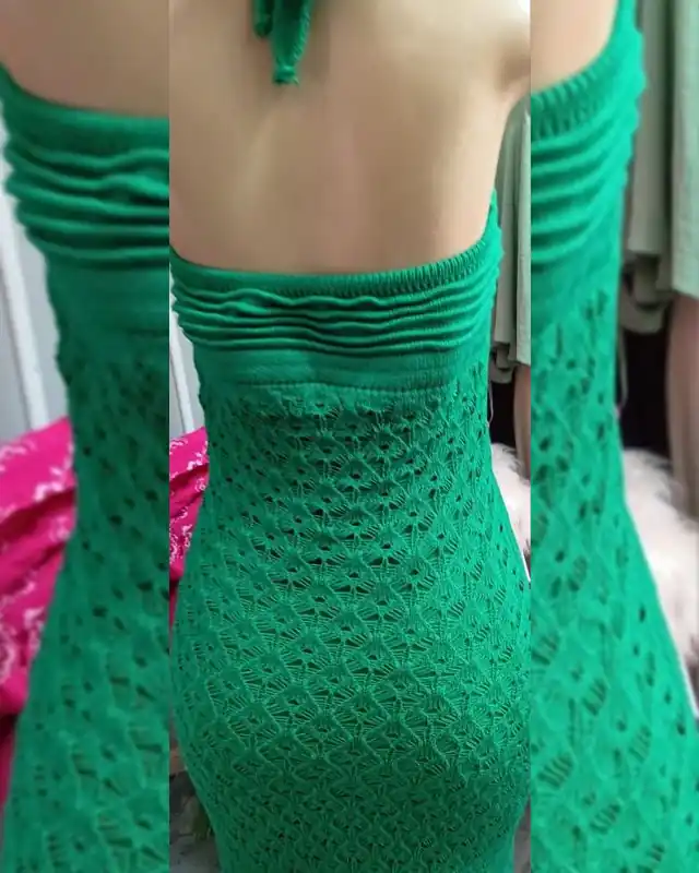Vestido verde de tricô frente única, foto 2 de 3