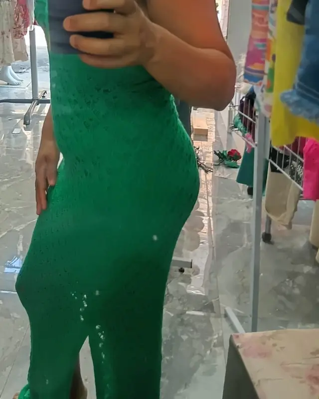 Vestido verde de tricô frente única, foto 3 de 3